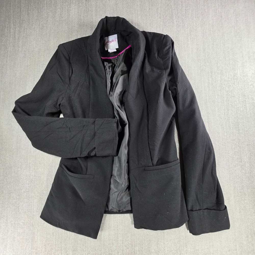 Candie's Blazer Women XS Black Shawl Collar Open Front Cuffed Sleeve Jacket
